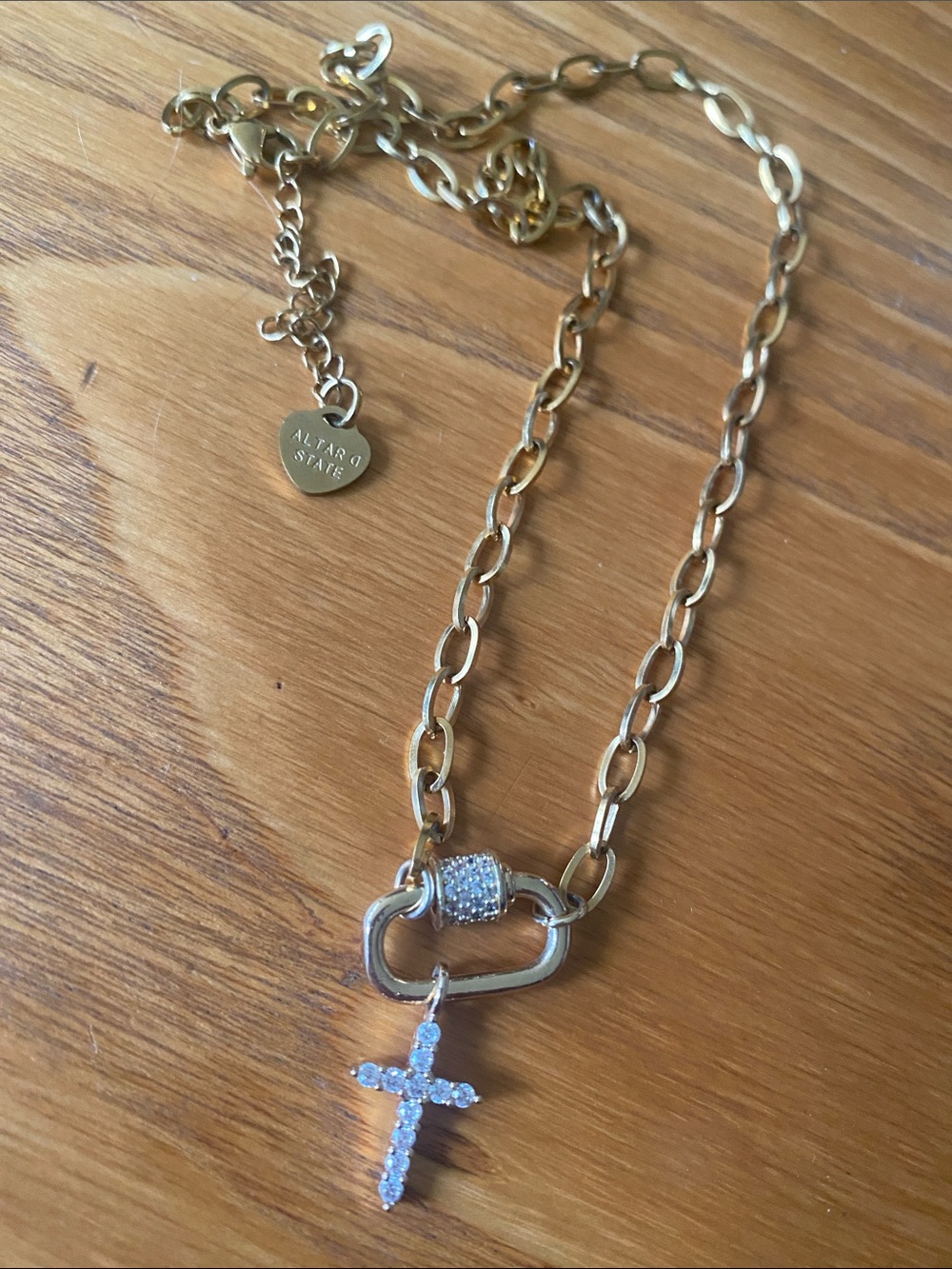 Altar'd State Gold Link Necklace with Crystal Cross Charm